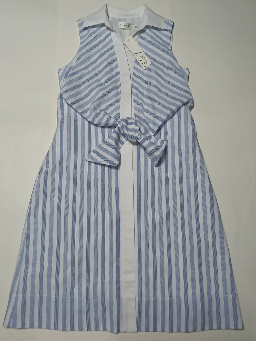 Eliza J Blue & White Striped Sleeveless Tie-Front Mini Dress Size 2P - Picture 4 of 12